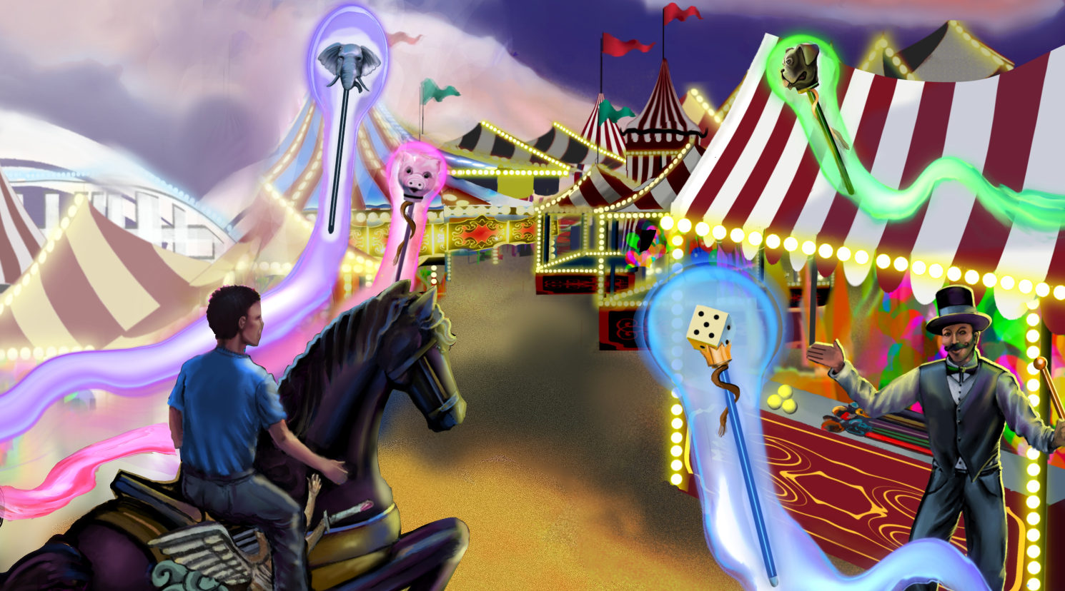 “Wow!” the boy exclaims as he slides off the Carousel Horse.<br /><br />The other Canes float to the Young Lad, all emanating dazzling and shimmering light. He can feel that they are full of happiness and joyfulness. The Canes seem limitless, and somehow divine, to the Young Lad.